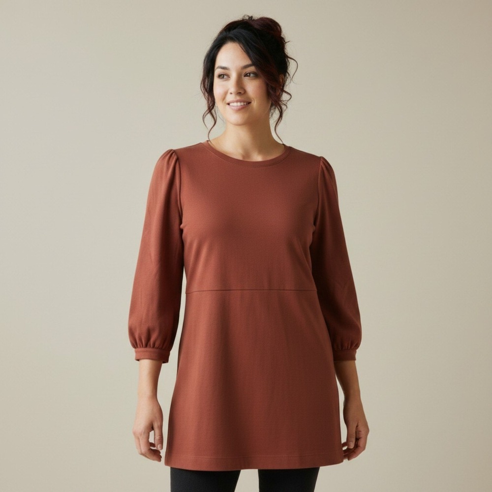 Boden Josephine Ponte Womens Rust Brown Puff Sleeve Tie Back Tunic Top 16R